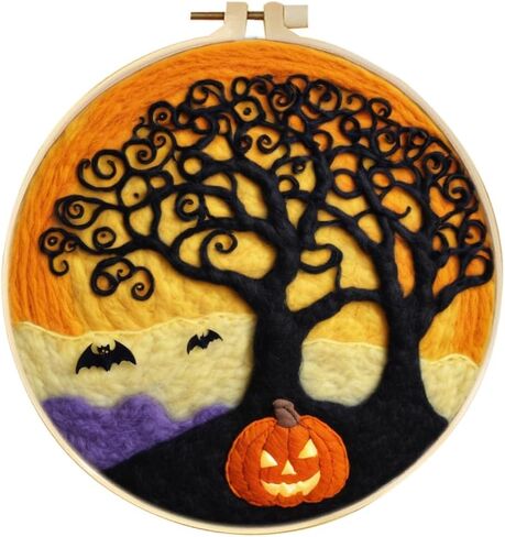 yesJRL Halloween Needle Felting Kit, Felt Painting Kits for Beginners, Bat Felt Painting Set with Wool, Starter Needle Felting Pad, Felting Needles, Felting Wool, Decorative Frame (Orange) in Saudi Arabia