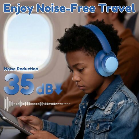 سماعات رأس بخاصية إلغاء الضوضاء النشطة للأطفال، وقت تشغيل 60 ساعة، بلوتوث 6.0، ملاءمة مريحة، شحن USB C، سماعات رأس بلوتوث للأطفال لطائرة iPad اللوحية، وردي متدرج in Kuwait