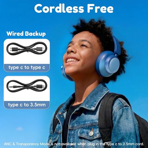 سماعات رأس بخاصية إلغاء الضوضاء النشطة للأطفال، وقت تشغيل 60 ساعة، بلوتوث 6.0، ملاءمة مريحة، شحن USB C، سماعات رأس بلوتوث للأطفال لطائرة iPad اللوحية، وردي متدرج in Kuwait