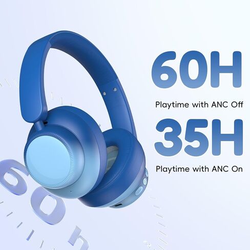 سماعات رأس بخاصية إلغاء الضوضاء النشطة للأطفال، وقت تشغيل 60 ساعة، بلوتوث 6.0، ملاءمة مريحة، شحن USB C، سماعات رأس بلوتوث للأطفال لطائرة iPad اللوحية، وردي متدرج in Kuwait