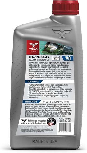 TRIAX Marine Gear Oil SAE 90 - Full Synthetic - Compatible with All Stern Drives, Bow Thrusters, and Lower Gear Units in All Boats and Jet Ski from All OEM's (1 Quart) in Kuwait