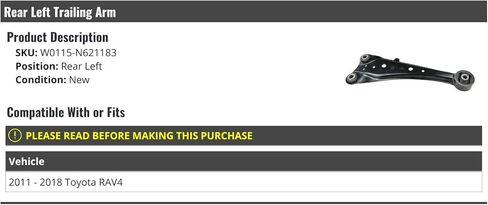 Rear Left Driver Side Trailing Arm - Compatible with 2011-2018 Toyota RAV4 in Saudi Arabia
