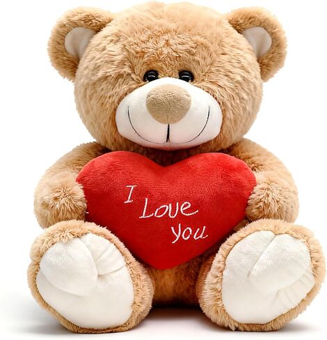 I Love You! 10'' Teddy Bear with Red Heart, Soft Plush Bear Doll Stuffed Animal Toys, Gifts for Her/Girlfriend Lover Mom Kids (Brown) in Kuwait