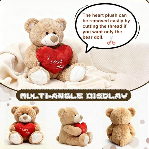 I Love You! 10'' Teddy Bear with Red Heart, Soft Plush Bear Doll Stuffed Animal Toys, Gifts for Her/Girlfriend Lover Mom Kids (Brown) in Kuwait