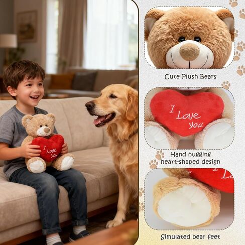 I Love You! 10'' Teddy Bear with Red Heart, Soft Plush Bear Doll Stuffed Animal Toys, Gifts for Her/Girlfriend Lover Mom Kids (Brown) in Kuwait