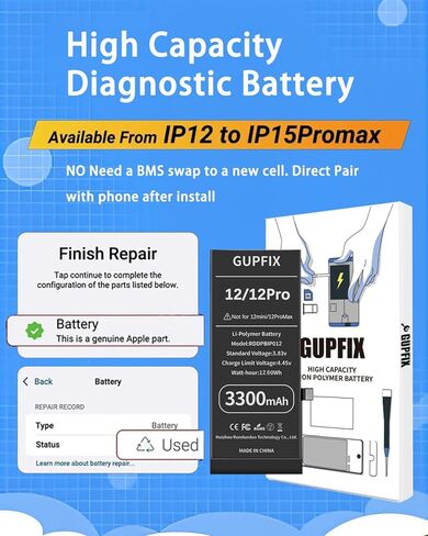 Diagnostic Battery for iPhone 13 No Pop-up Unknown Part Warning, 3500mAh High Capacity Li-Polymer Rechargeable Battery Replacement for iPhone 13 with Full Tool Kit in Saudi Arabia