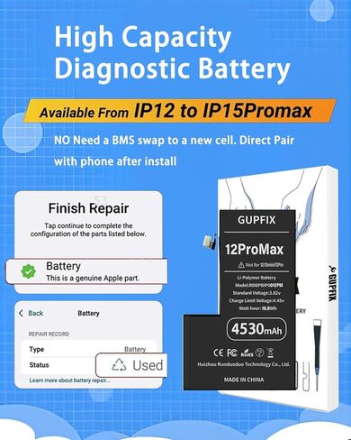 Diagnostic Battery for iPhone 13 No Pop-up Unknown Part Warning, 3500mAh High Capacity Li-Polymer Rechargeable Battery Replacement for iPhone 13 with Full Tool Kit in Saudi Arabia