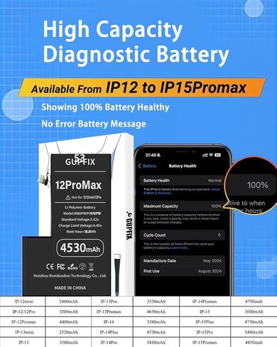 Diagnostic Battery for iPhone 13 No Pop-up Unknown Part Warning, 3500mAh High Capacity Li-Polymer Rechargeable Battery Replacement for iPhone 13 with Full Tool Kit in Saudi Arabia