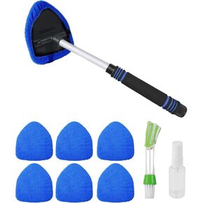 9PCS Windshield Cleaner Tool,Car Accessories Inside Windshield Cleaning Tool,Window Cleaning Kit with Extendable Handle and 6 Microfiber Pads,Suitable for Cars,Trucks,SUVs,RVs Windows (Green) in Kuwait