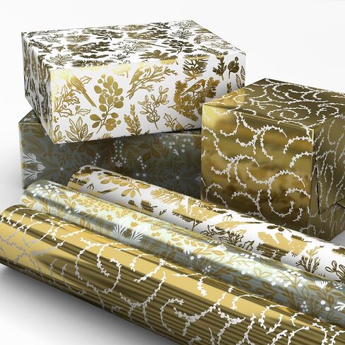 Hallmark Gold Foil Wrapping Paper Mini Rolls, 3-Pack (Shiny Gold Filigree and Foliage on Ivory and Mint Green) for Christmas, Hanukkah, Valentine's Day, Mother's Day, Weddings - 40 Sq. Ft. Total in Saudi Arabia
