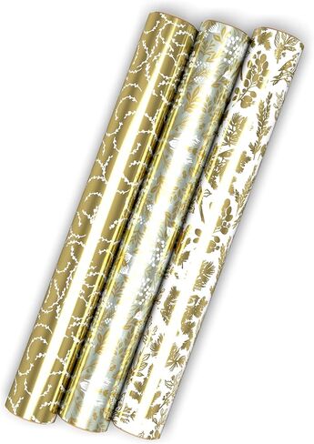 Hallmark Gold Foil Wrapping Paper Mini Rolls, 3-Pack (Shiny Gold Filigree and Foliage on Ivory and Mint Green) for Christmas, Hanukkah, Valentine's Day, Mother's Day, Weddings - 40 Sq. Ft. Total in Saudi Arabia