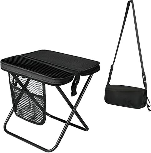 مقعد ظهر قابل للطي - كرسي جيب محمول مع حقيبة تخزين، حقيبة قابلة للتحويل للحمل بدون استخدام اليدين وتدعم 265 رطل، خفيف الوزن للمشي لمسافات طويلة وصيد الأسماك والتخييم والمهرجانات (أسود) in Kuwait