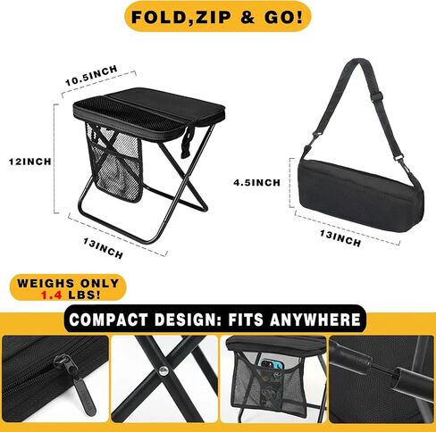 مقعد ظهر قابل للطي - كرسي جيب محمول مع حقيبة تخزين، حقيبة قابلة للتحويل للحمل بدون استخدام اليدين وتدعم 265 رطل، خفيف الوزن للمشي لمسافات طويلة وصيد الأسماك والتخييم والمهرجانات (أسود) in Kuwait