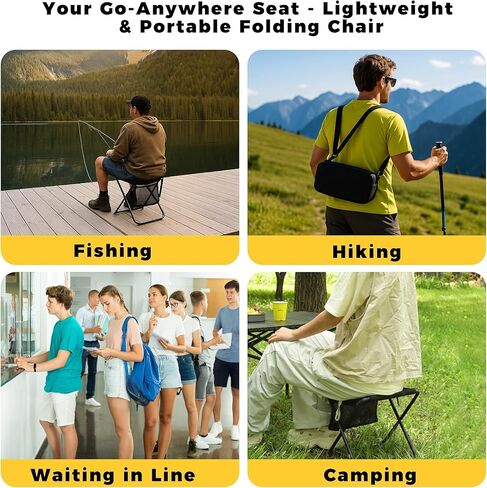 مقعد ظهر قابل للطي - كرسي جيب محمول مع حقيبة تخزين، حقيبة قابلة للتحويل للحمل بدون استخدام اليدين وتدعم 265 رطل، خفيف الوزن للمشي لمسافات طويلة وصيد الأسماك والتخييم والمهرجانات (أسود) in Kuwait