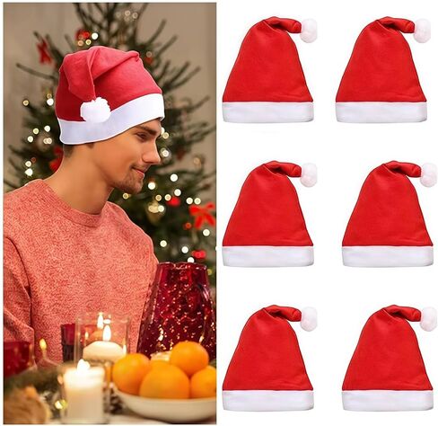 Christmas Santa Hats, 6 Pack Xmas Comfort Plush Red and White Holiday Hats for Christmas Festive Holiday Party Supplies in Saudi Arabia