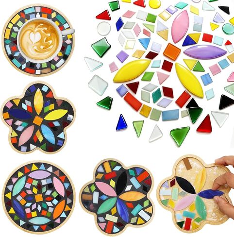 4 Set DIY Mosaic Craft Kits for Adult, Mixed Color Mosaic Kits with Wooden Coasters Make Your Own Mosaic Project Handmade Craft for Handmade Home Decor Christmas Gifts in Saudi Arabia