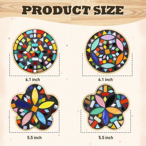 4 Set DIY Mosaic Craft Kits for Adult, Mixed Color Mosaic Kits with Wooden Coasters Make Your Own Mosaic Project Handmade Craft for Handmade Home Decor Christmas Gifts in Saudi Arabia