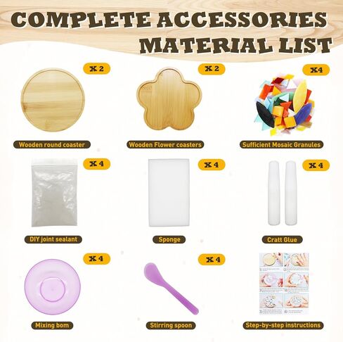4 Set DIY Mosaic Craft Kits for Adult, Mixed Color Mosaic Kits with Wooden Coasters Make Your Own Mosaic Project Handmade Craft for Handmade Home Decor Christmas Gifts in Saudi Arabia