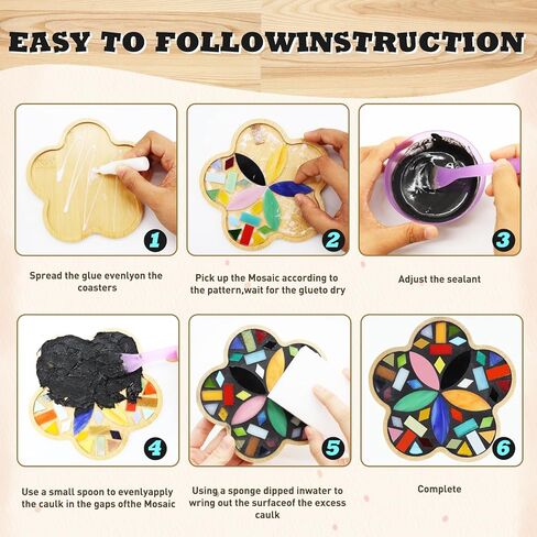 4 Set DIY Mosaic Craft Kits for Adult, Mixed Color Mosaic Kits with Wooden Coasters Make Your Own Mosaic Project Handmade Craft for Handmade Home Decor Christmas Gifts in Saudi Arabia