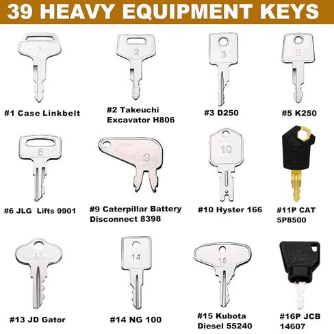 42 Heavy Construction Equipment Machine Operator Ignition Master Keys Set Fits Caterpillar Bobcat JD Case JLG JCB Volvo Hyster Ford New Holland Yanmar Takeuchi Kubota Komatsu Toyota Hitachi in Kuwait