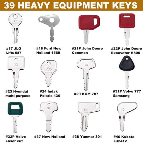 42 Heavy Construction Equipment Machine Operator Ignition Master Keys Set Fits Caterpillar Bobcat JD Case JLG JCB Volvo Hyster Ford New Holland Yanmar Takeuchi Kubota Komatsu Toyota Hitachi in Kuwait