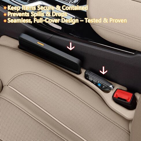 2PCS Universal Car Seat Gap Filler Organizer - No Drop Seat Guard with Side Pockets, Durable Non-Slip Material, Easy 10-Second Install for Cars, Trucks & SUV (Beige) in Saudi Arabia