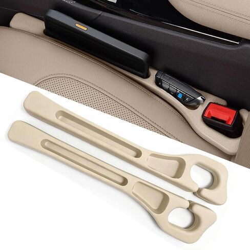 2PCS Universal Car Seat Gap Filler Organizer - No Drop Seat Guard with Side Pockets, Durable Non-Slip Material, Easy 10-Second Install for Cars, Trucks & SUV (Beige) in Saudi Arabia