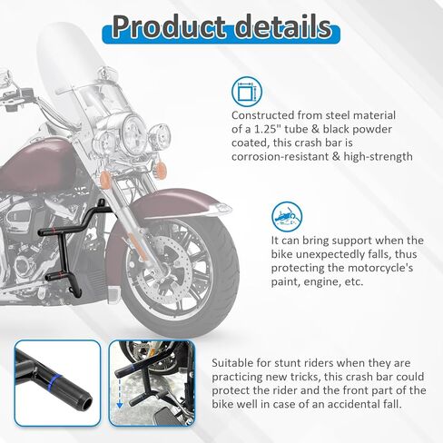 Wsays واقي المحرك الأمامي وواقي السرج الخلفي من شريط التصادم متوافق مع Harley Touring Street Electra Road Glide Road King Ultra Limited 2009-2023، أسود لامع in Kuwait