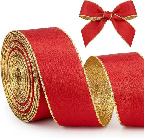 Tegeme عيد الميلاد الشريط السلكية الشريط الأخضر والأحمر 10 ياردة 1.5 بوصة وجه مزدوج لونين البوليستر DIY الحرفية عيد الميلاد لوازم الحفلات لتغليف الهدايا القوس إكليل الشعر الأقواس الحبل صالح الطرف in Kuwait