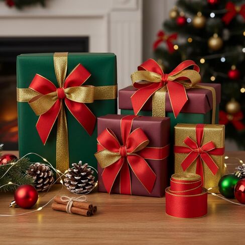 Tegeme عيد الميلاد الشريط السلكية الشريط الأخضر والأحمر 10 ياردة 1.5 بوصة وجه مزدوج لونين البوليستر DIY الحرفية عيد الميلاد لوازم الحفلات لتغليف الهدايا القوس إكليل الشعر الأقواس الحبل صالح الطرف in Kuwait