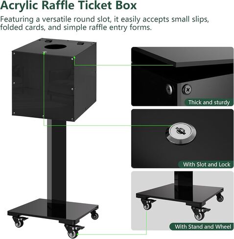 Large Acrylic Raffle Ticket Box with Slot, Mobility Versatile Suggestion/Donation/Offering Collection Boxes with Stand for Drawings, Voting, Ballots, Charity, Feedback, Event, Black in Saudi Arabia