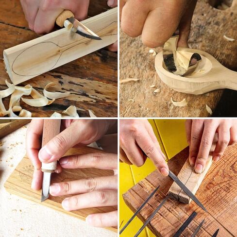 Wood Carving Kit Box Wood Carving Tools Hand Carving Knife Set with hand Files for Wood,Model,Spoon,Pumpkin, Vegetables Carving Kit for Kids Adults Beginners Woodworking DIY in Kuwait