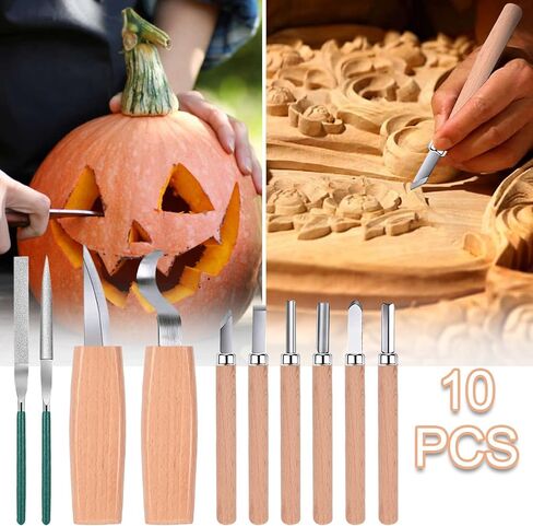 Wood Carving Kit Box Wood Carving Tools Hand Carving Knife Set with hand Files for Wood,Model,Spoon,Pumpkin, Vegetables Carving Kit for Kids Adults Beginners Woodworking DIY in Kuwait