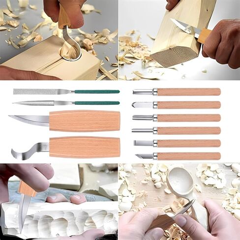 Wood Carving Kit Box Wood Carving Tools Hand Carving Knife Set with hand Files for Wood,Model,Spoon,Pumpkin, Vegetables Carving Kit for Kids Adults Beginners Woodworking DIY in Kuwait
