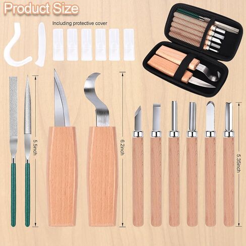 Wood Carving Kit Box Wood Carving Tools Hand Carving Knife Set with hand Files for Wood,Model,Spoon,Pumpkin, Vegetables Carving Kit for Kids Adults Beginners Woodworking DIY in Kuwait