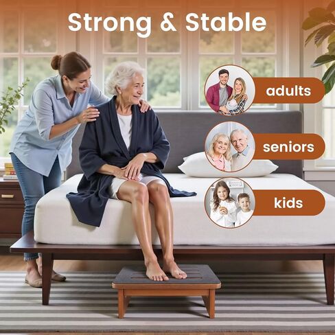 Landrip Step Stool for Adults Seniors with Non-Slip Rubber Stepping Surface, Heavy Duty Wooden Step Stool, Bed Steps for High Beds, Bathroom, Bedroom, Kitchen & Kids Bedside Support in Saudi Arabia