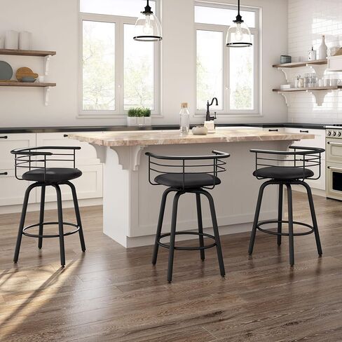 Amisco Turbo 26 in. Swivel Counter Stool - Charcoal Black & Brown Faux Leather/Black Metal in Saudi Arabia