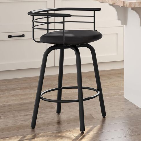 Amisco Turbo 26 in. Swivel Counter Stool - Charcoal Black & Brown Faux Leather/Black Metal in Saudi Arabia