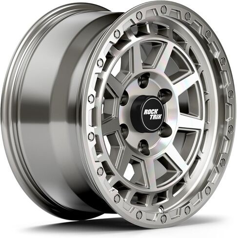 عجلة سيارة RockTrix RT107 مقاس 17 بوصة متوافقة مع تويوتا تاكوما 2001-2026، 2002-2026 4Runner، FJ Cruiser، عجلة 17x8.5 6x5.5، + إزاحة 25 مم، مسافة خلفية 5.73 بوصة، حافة 6 × 139.7 6 عروة، فضي in Kuwait