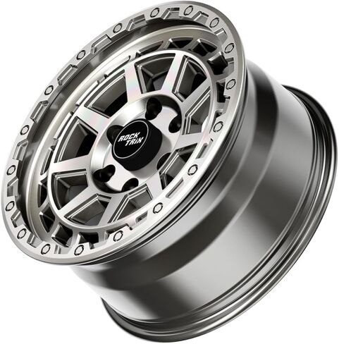 عجلة سيارة RockTrix RT107 مقاس 17 بوصة متوافقة مع تويوتا تاكوما 2001-2026، 2002-2026 4Runner، FJ Cruiser، عجلة 17x8.5 6x5.5، + إزاحة 25 مم، مسافة خلفية 5.73 بوصة، حافة 6 × 139.7 6 عروة، فضي in Kuwait
