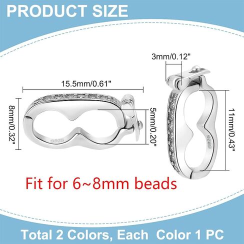 PH PandaHall 925 Sterling Silver Necklace Shortener Clasp 2pcs Bracelet Extension Clasp Golden Silver Pearl Enhancer Click Clasp Openable Zirconia Clasp for 6mm Beads Necklace Bracelet Jewelry in Kuwait