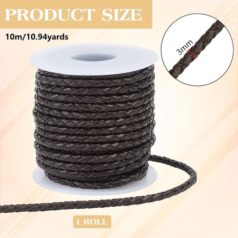 FREEBLOSS 11Yds 3mm Genuine Cowhide Leather Round Braided String Braiding Cord Roll Leather Rope for Crafts for Jewelry Making DIY Braided Bracelets Keychains(Black) in Saudi Arabia