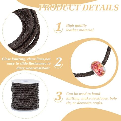 FREEBLOSS 11Yds 3mm Genuine Cowhide Leather Round Braided String Braiding Cord Roll Leather Rope for Crafts for Jewelry Making DIY Braided Bracelets Keychains(Black) in Saudi Arabia