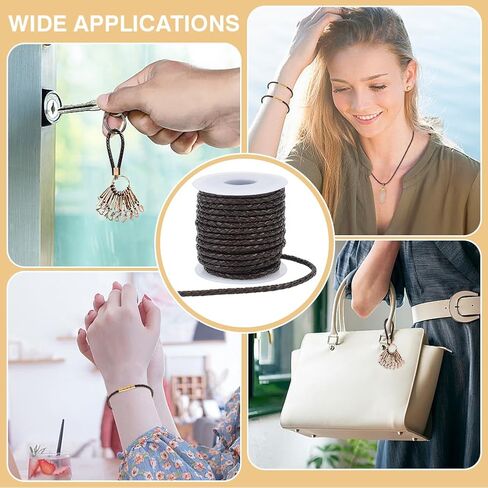 FREEBLOSS 11Yds 3mm Genuine Cowhide Leather Round Braided String Braiding Cord Roll Leather Rope for Crafts for Jewelry Making DIY Braided Bracelets Keychains(Black) in Saudi Arabia