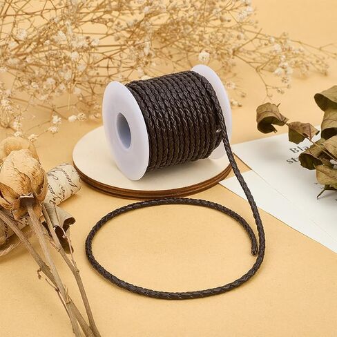 FREEBLOSS 11Yds 3mm Genuine Cowhide Leather Round Braided String Braiding Cord Roll Leather Rope for Crafts for Jewelry Making DIY Braided Bracelets Keychains(Black) in Saudi Arabia