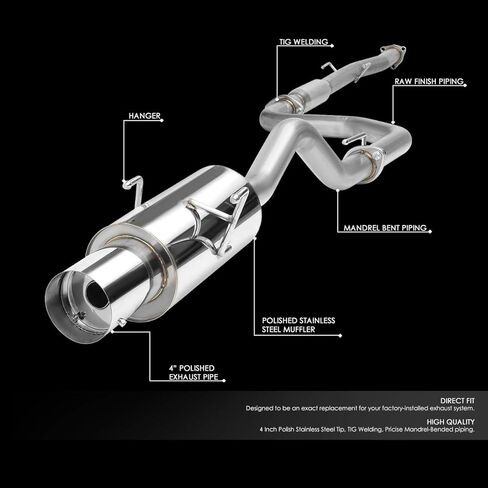 Auto Dynasty 4 Inches Round Muffler Tip Catback Exhaust System Compatible with 1994-2001 Acura Integra RS GS LS 4-Door Sedan, Stainless Steel in Saudi Arabia