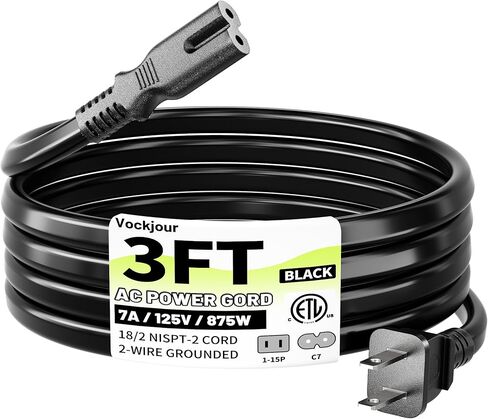 2 Prong AC Power Cord 5Ft Black, Universal Power Cable Replacement for Sony PS5/PS4/PS3 Slim, PlayStation 5 4 3, Xbox One X/S, Xbox Series X/S, TV, Printer-ETL Listed in Saudi Arabia