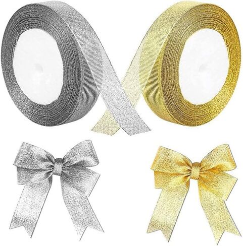 4 Rolls 100 Yards Christmas Ribbons, Metallic Double Face Glitter Fabric Festival Satin Ribbons for Gift Wrapping Happy Birthday Party Decorations（3/8 Inch） in Saudi Arabia