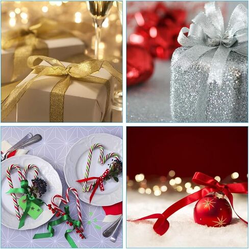 4 Rolls 100 Yards Christmas Ribbons, Metallic Double Face Glitter Fabric Festival Satin Ribbons for Gift Wrapping Happy Birthday Party Decorations（3/8 Inch） in Saudi Arabia