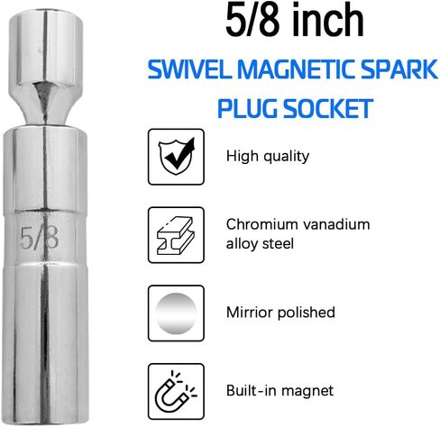 8PCS Magnetic Spark Plug Socket Set Includes 14mmx 4", 5/8" x 4", 5/8" x 6", 5/8" x 11", 9/16" x 6" and 13/16" x 6" 12-Point Sockets 3/8-inch Drive Magnet Retains Spark Plugs 1/4 and 1/2 Adapters in Kuwait